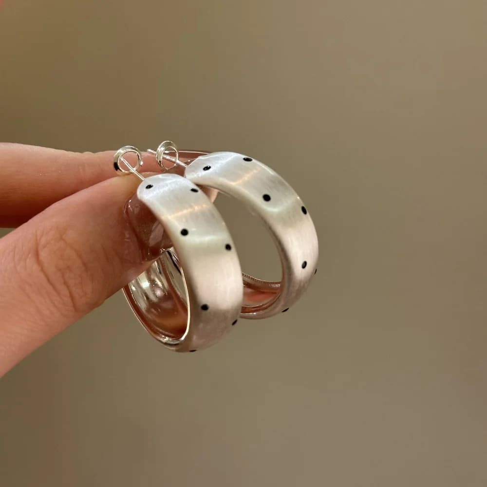 Gold Silver Color Geometric Circular Black Polka Dot Hoop Earrings For Women Fashion Retro Millennium Style Earrings Jewelry