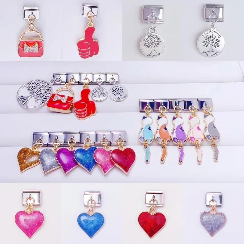 Lovely Cat Shiny color Love Heart Tree of Life Italian Charm Links Fit 9mm bracciale in acciaio inossidabile donne fai da te che fanno gioielli