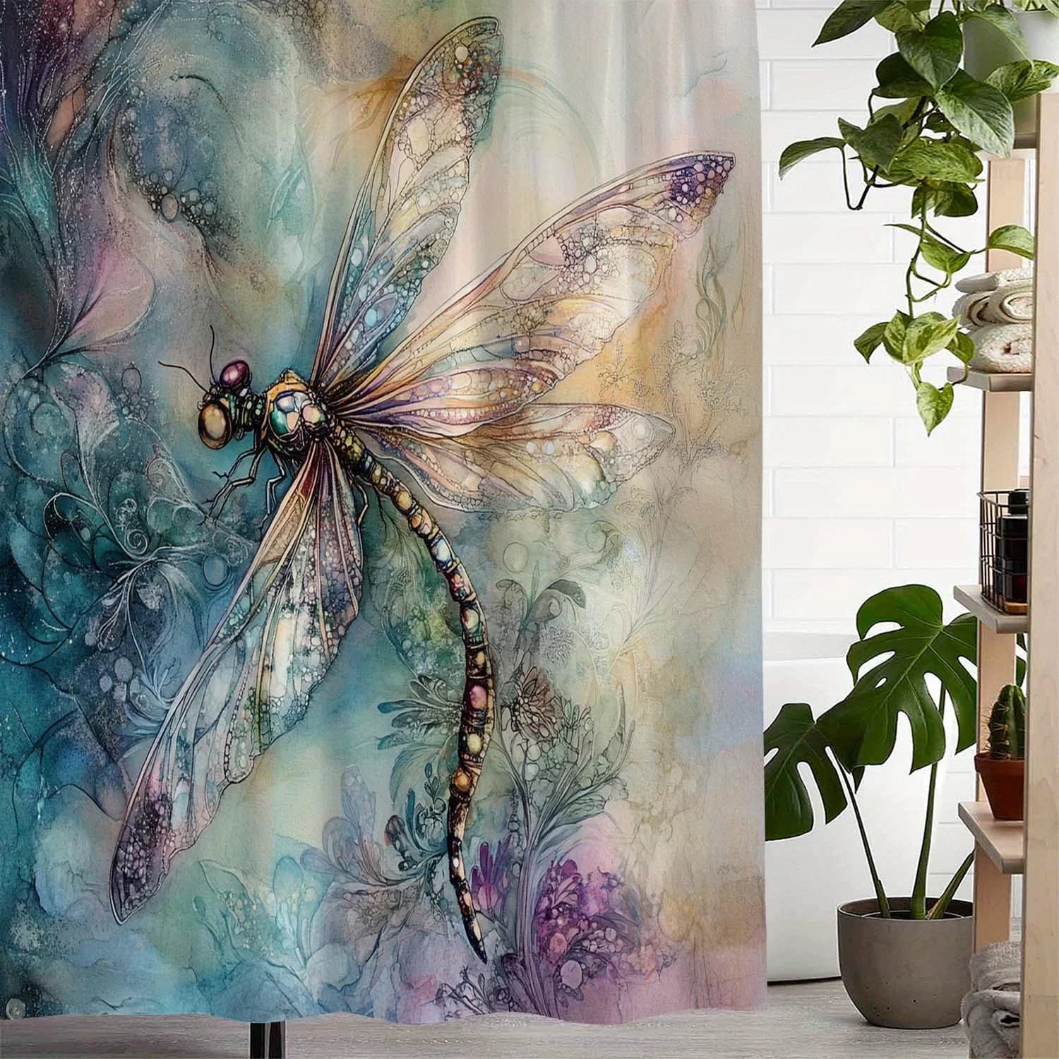 Tenda da doccia stravagante con libellula - Decorazione artistica per il bagno, perfetta per che amano i disegni eterei e ispirati alla natura