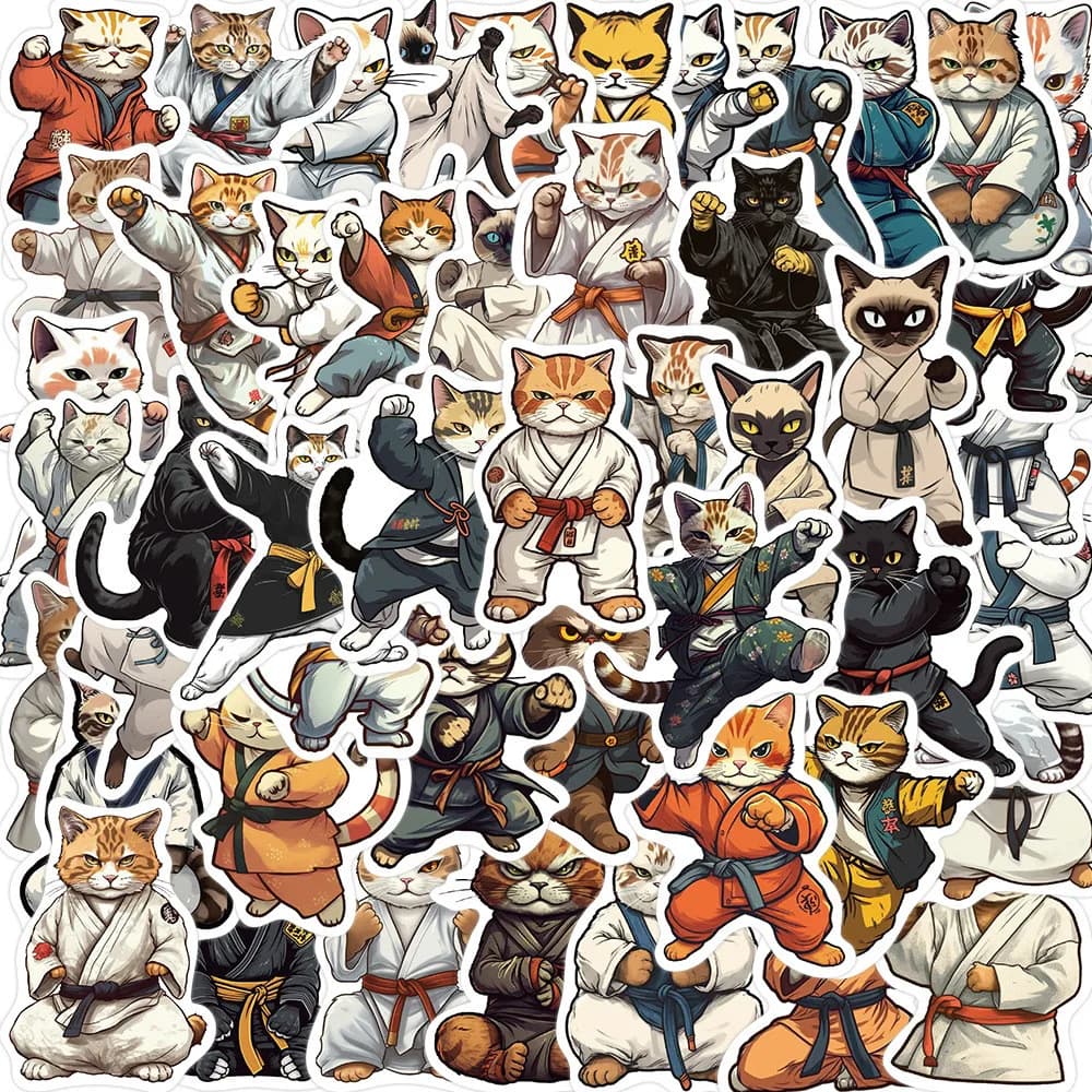 50 adesivi Graffiti Cartoon Kung Fu Cat - Decorazioni impermeabili per chitarre, quaderni e bagagli Registrazione fai-da-teYourLife Store