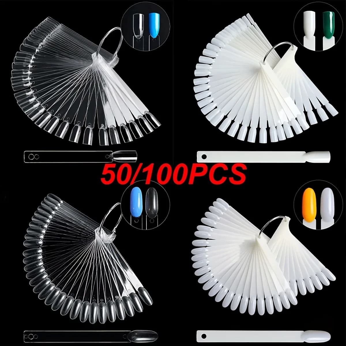 50/100Pcs/lot Professional False Tips Clear Nail Swatches Color Card Display Chart Gel Polish Template Nail Art Sample Stand