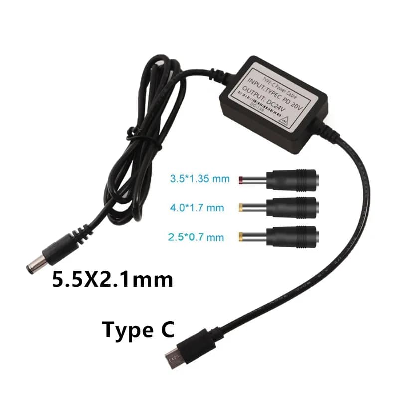 Q39D Type C to Power Cable Plug to 5.5 x 2.1mm Male 24V Charging Cable for Router Laptop Speaker with 3 Adapter