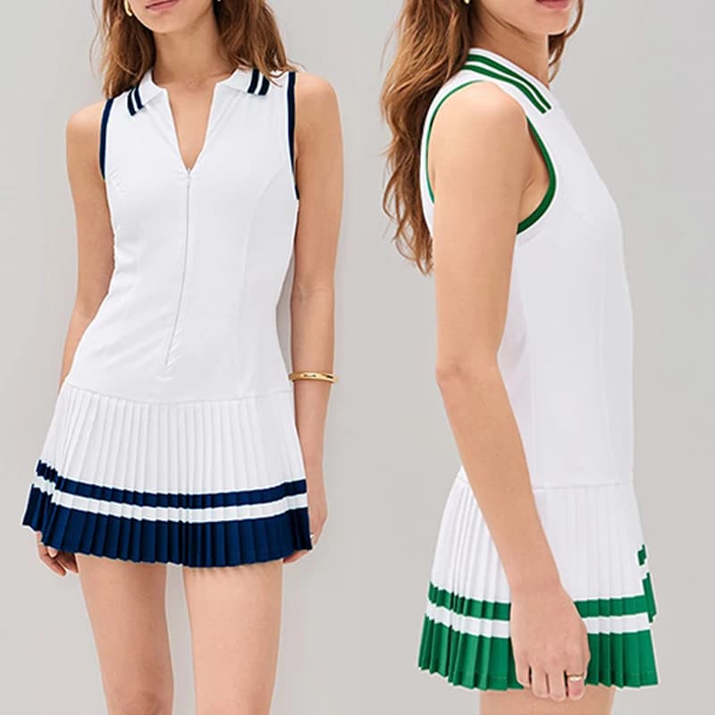 Abito da Tennis da Donna con Scollo a V e Cerniera, Vestito Sportivo da Golf con Pantaloncini e Tasche, Gonna Aderente Plissettata per Allenamento e Fitness, Nuova Collezione