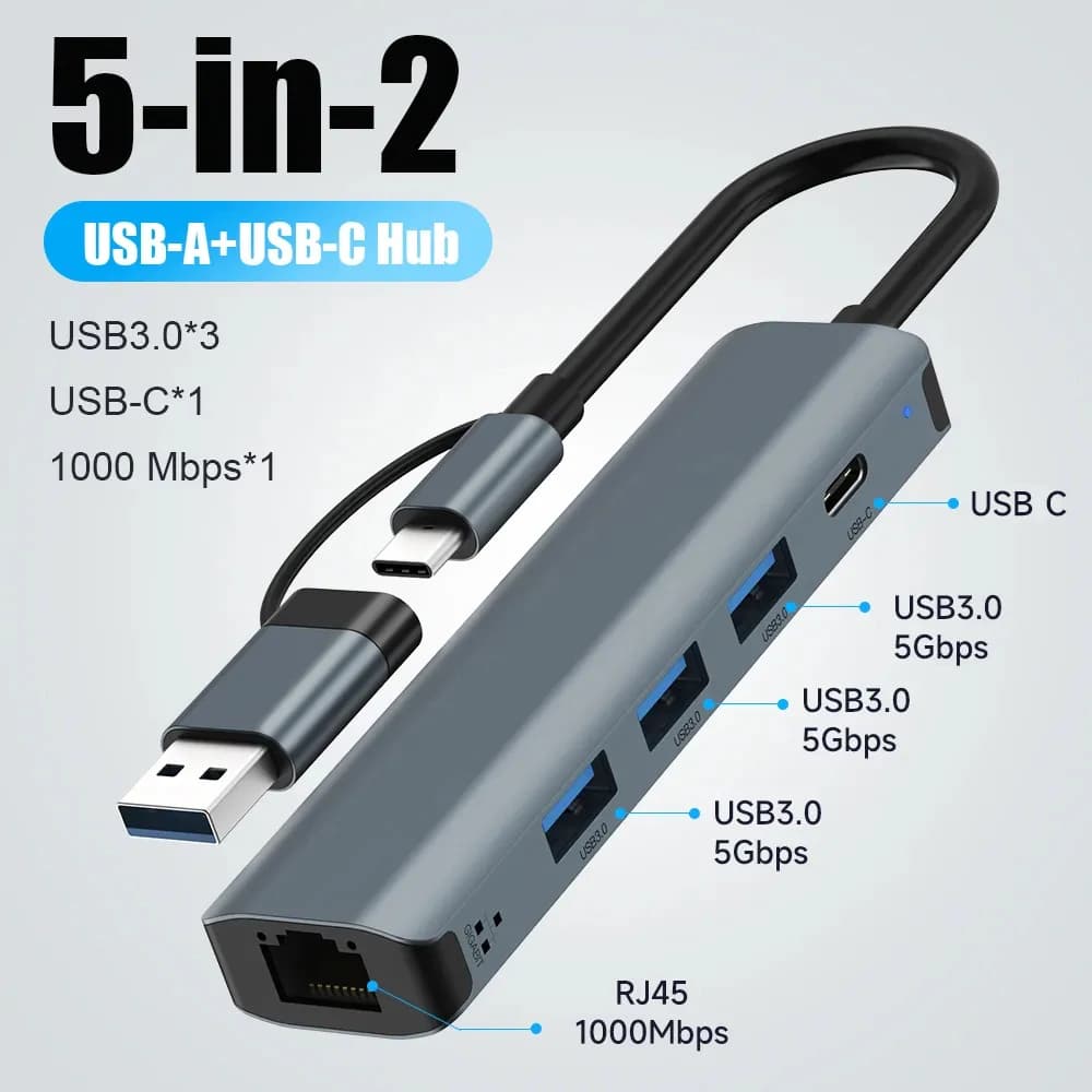 USB C HUB USB-C Adattatore multiporta USB-A Tipo C USB 3.0 Trasferimento dati Gigabit Ethernet Docking station RJ45 per MacBook Pro