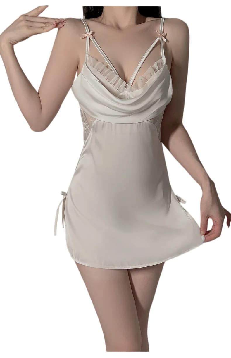 Camicia da Notte Sexy in Pizzo Francese, Leggera, con Bretelle e Rete, Lingerie Seducente per Casa