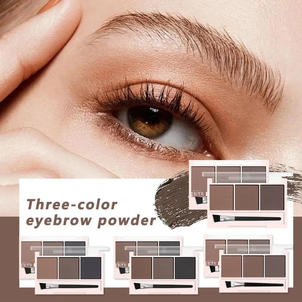 3-in-1 Palette for Eyebrows and Naked Umbrellas, Naturally Defines the Eyebrows, Long Life, Waterproof, with Brush