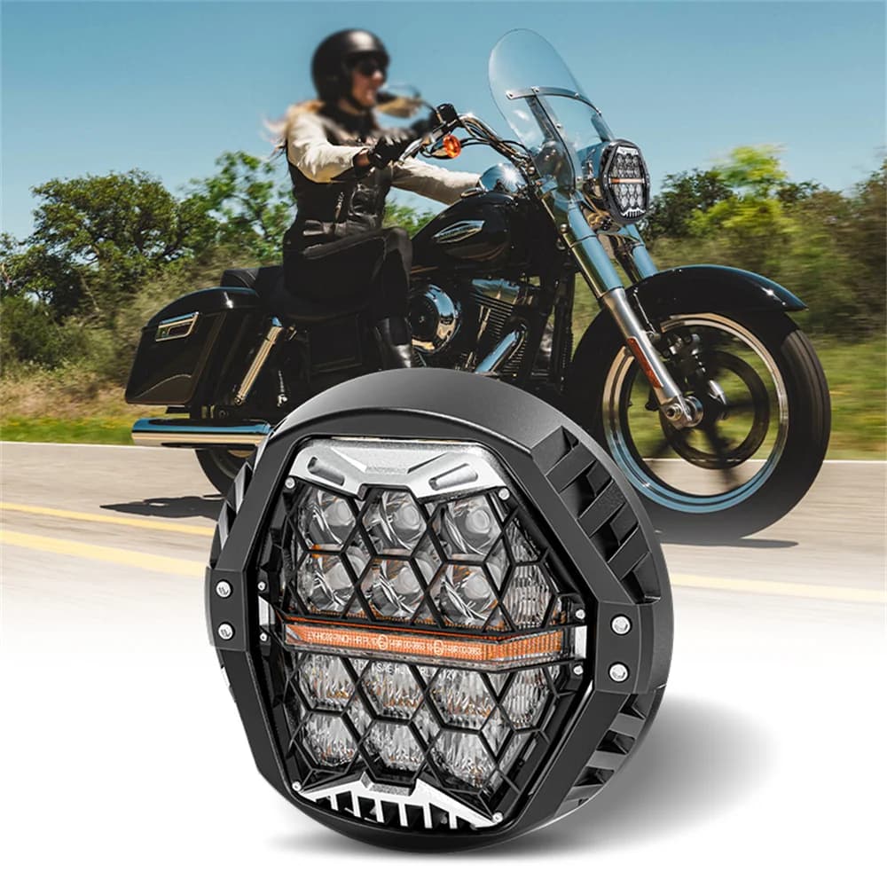 Faro LED rotondo universale per moto Faro DRL giallo/bianco da 7 pollici per Harley Davidson FLD Trike/Touring Honda Yamaha