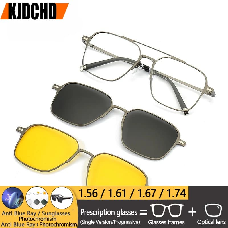 KJDCHD Clip magnetica in lega di titanio Occhiali miopia ottica Occhiali da sole polarizzati Occhiali da vista progressivi anti luce blu