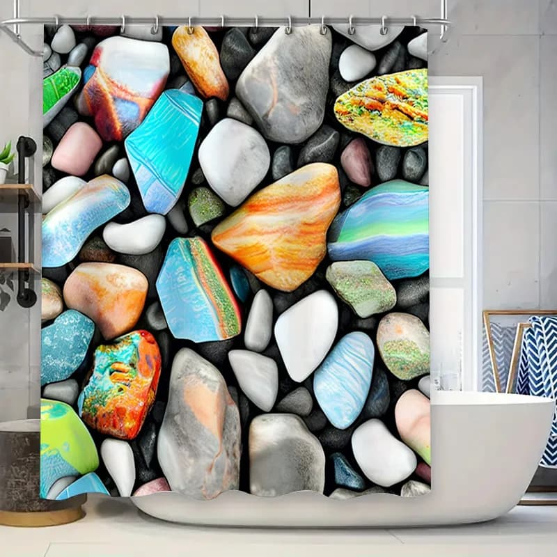 Tenda da doccia Rocky Stampa vibrante Fodera da bagno decorativa in tessuto impermeabile per la decorazione domestica Arancione Blu Verde Bianco Nero