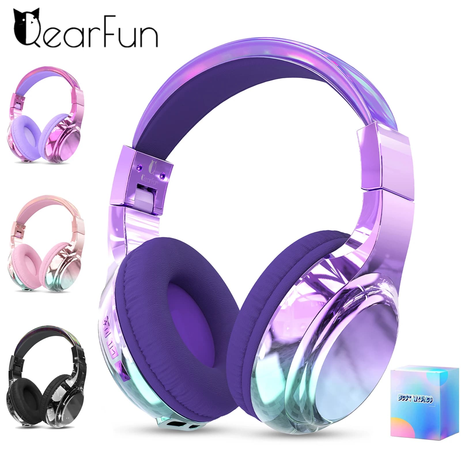 Bluetooth headphones for children faded Wireless headphones for girls over the ear with microphone Foldable light headphones for school trips