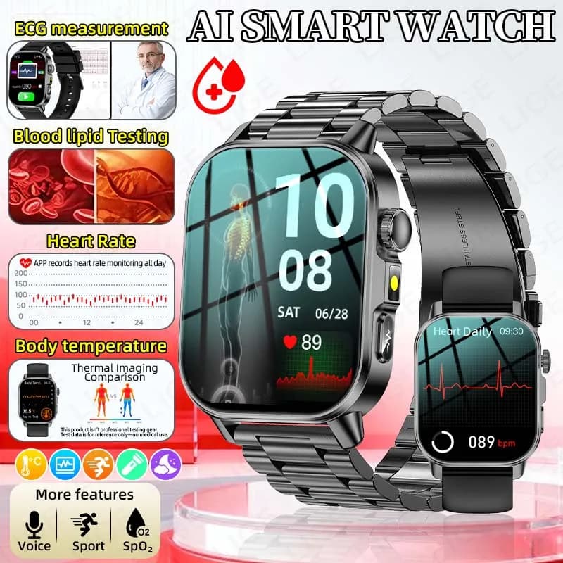Smartwatch per Analisi della Salute con Temperatura Corporea, ECG+PPG, Chiamate Bluetooth, Ossigeno nel Sangue, Torcia LED, Nuovo Modello 2026 per Uomini e Donne