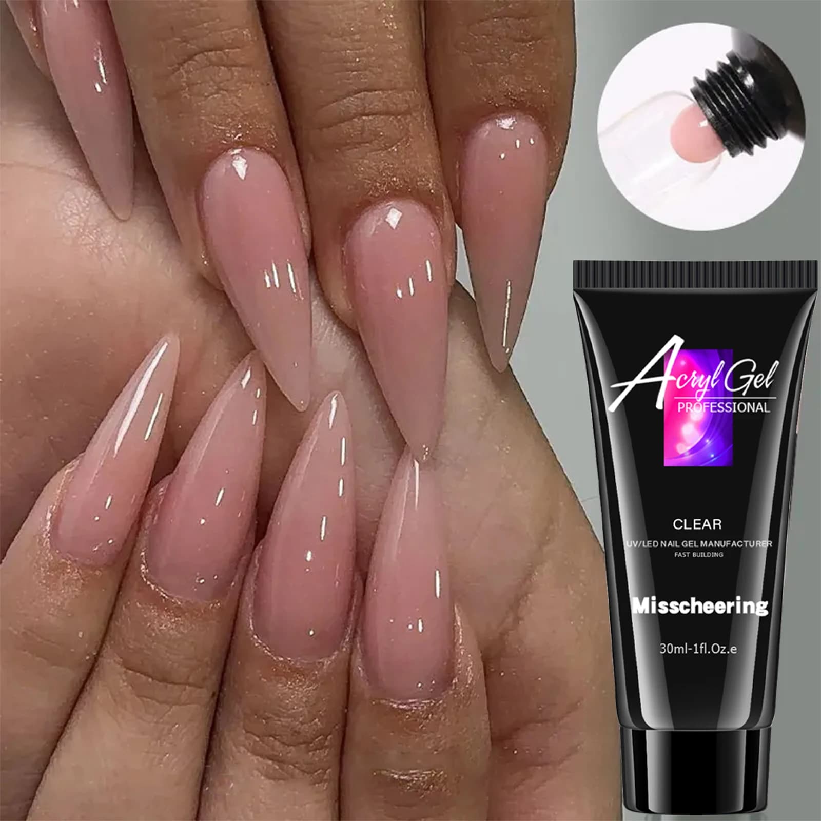30ml Gel per estensione unghie in tinta unita Costruzione per unghie Gel acrilico poli Uv Led Estensione rapida del modello di cristallo Colla per cristalli indolore
