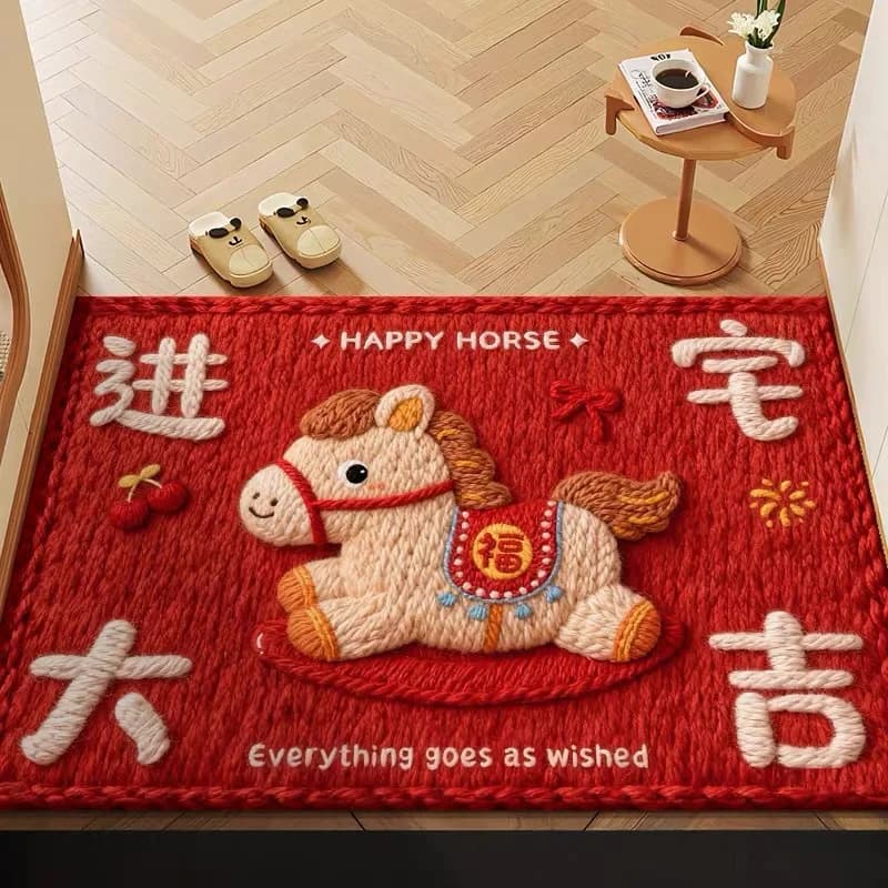 Tappetino per Porta del Capodanno Cinese, Decorazioni per il Capodanno Cinese 2026, Zerbino d'Ingresso Antiscivolo, Tappeto per la Festa di Primavera