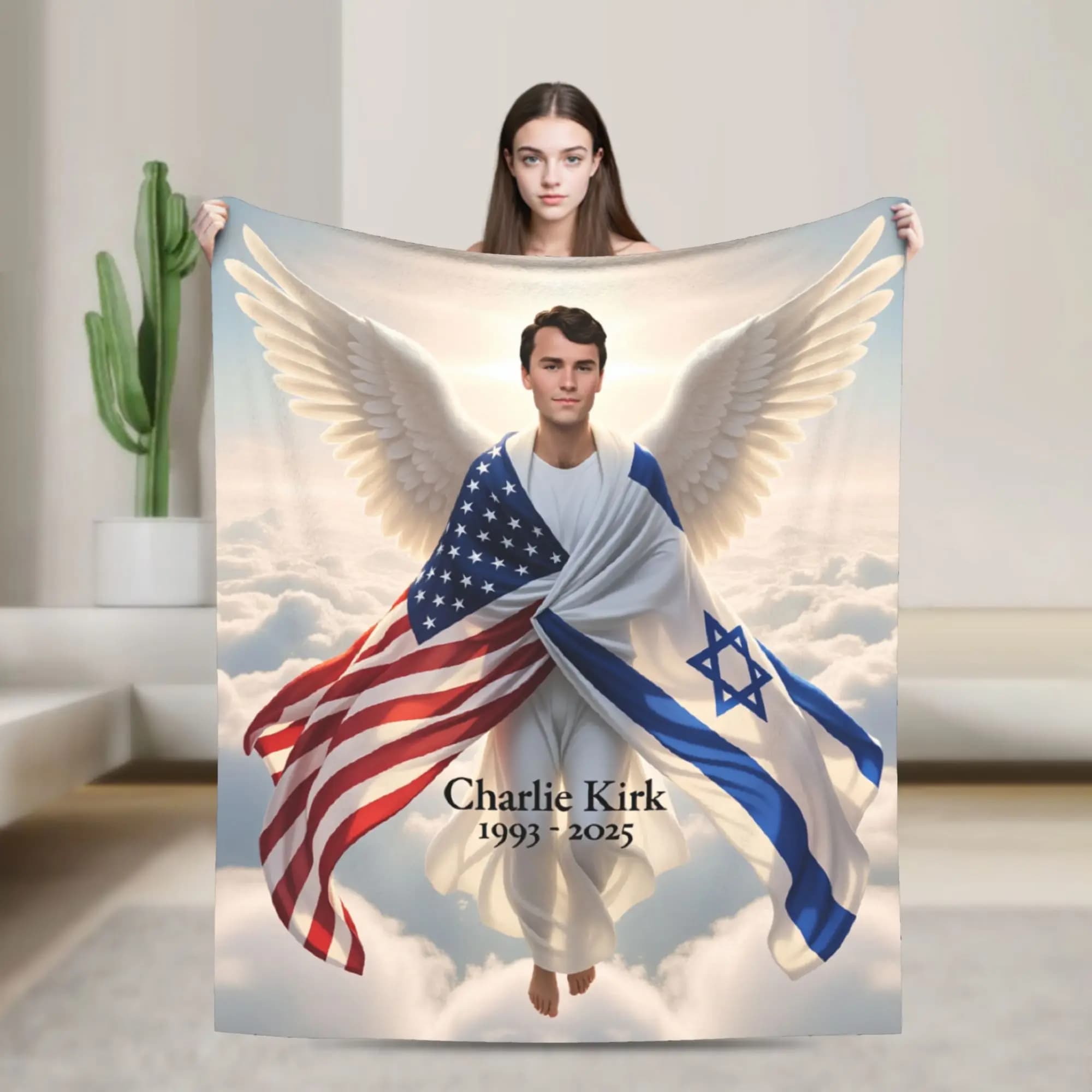 Charlie Kirk Angelic Advocate Blanket Super Warm Funny Plush Throw Blanket For Boy Girl Living Room Flannel Bedspread Bed Cover
