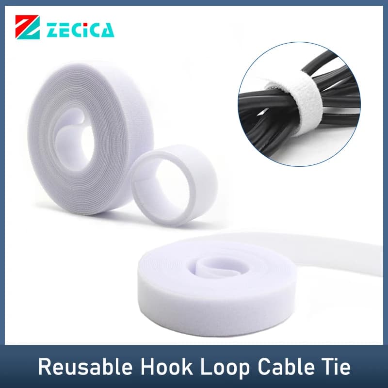 5 m/rotolo Fascette per cavi bianche Riutilizzabili Gancio ad anello di fissaggio Larghezza 10/15/20/25mm Nastro di fissaggio per clip per organizer con cinturino in nylon autoadesivo