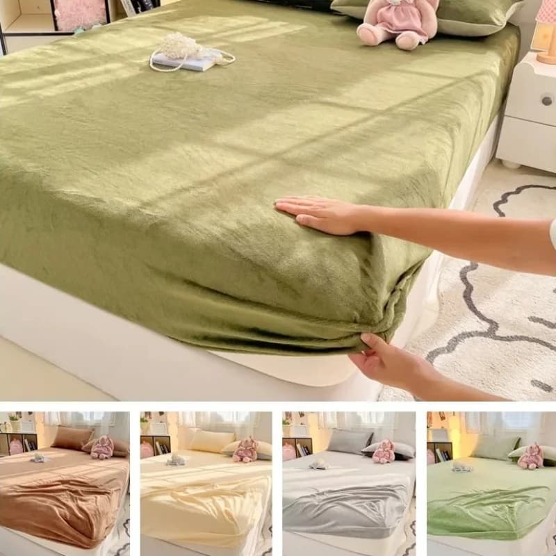 Bed linen with corners in winter warm velvet Solid color sheets Soft bed Bed linen Queen Size Bed linen Lighted couture (without pillowhouse)