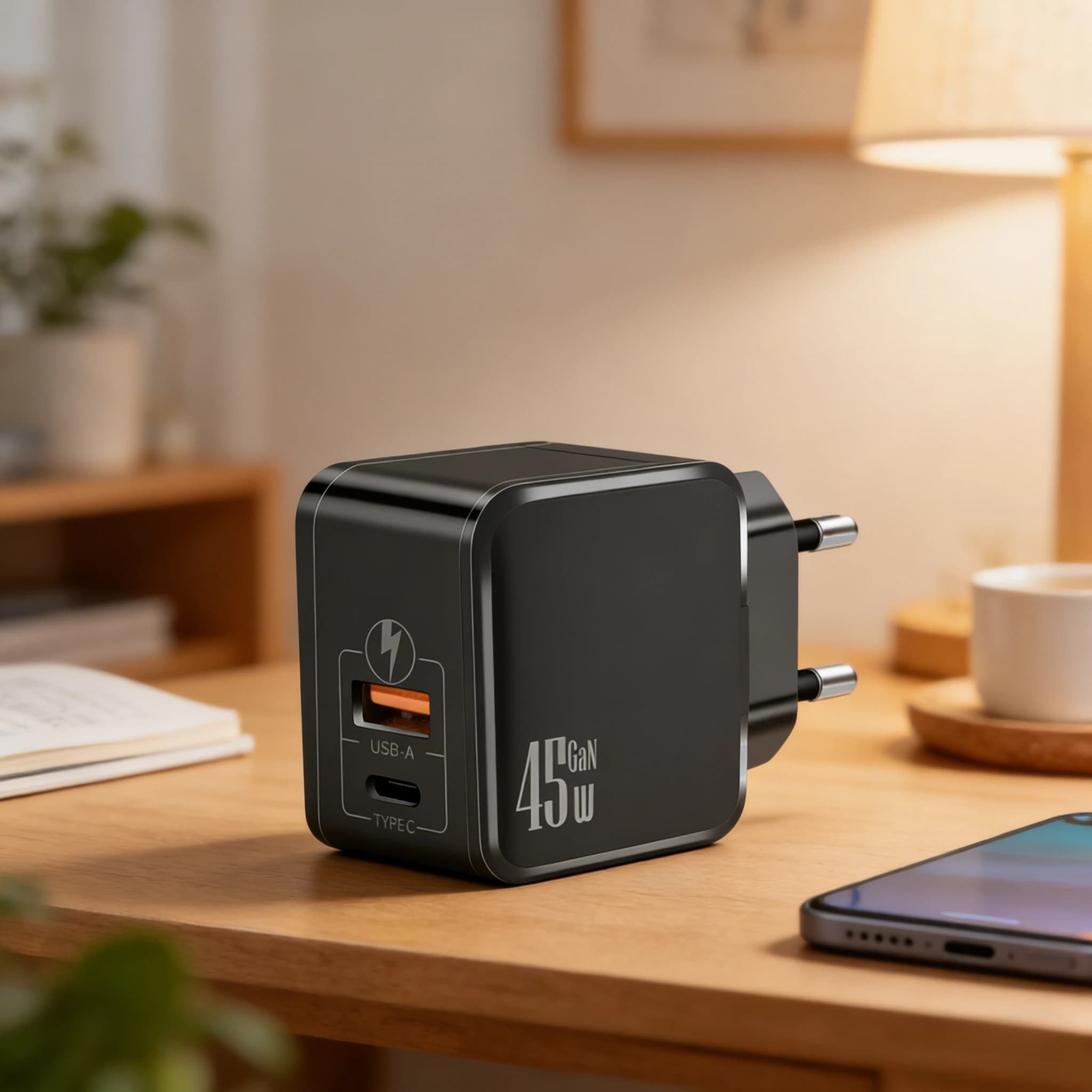 Adattatore da Muro GaN 45W USB C PD per Ricarica Rapida, Caricabatterie Portatile Universale Tipo C per iPhone 15 Samsung Xiaomi