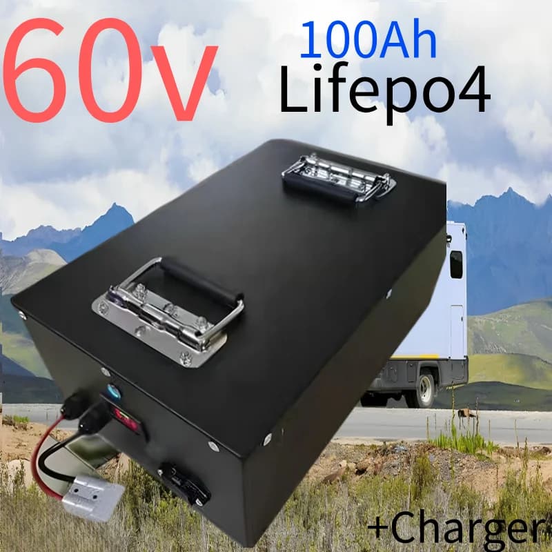 60V Waterproof 100Ah Li-ion Battery with BMS for Scooter Forklift Sweeper Sightseeing Car AGV + 10A Charger
