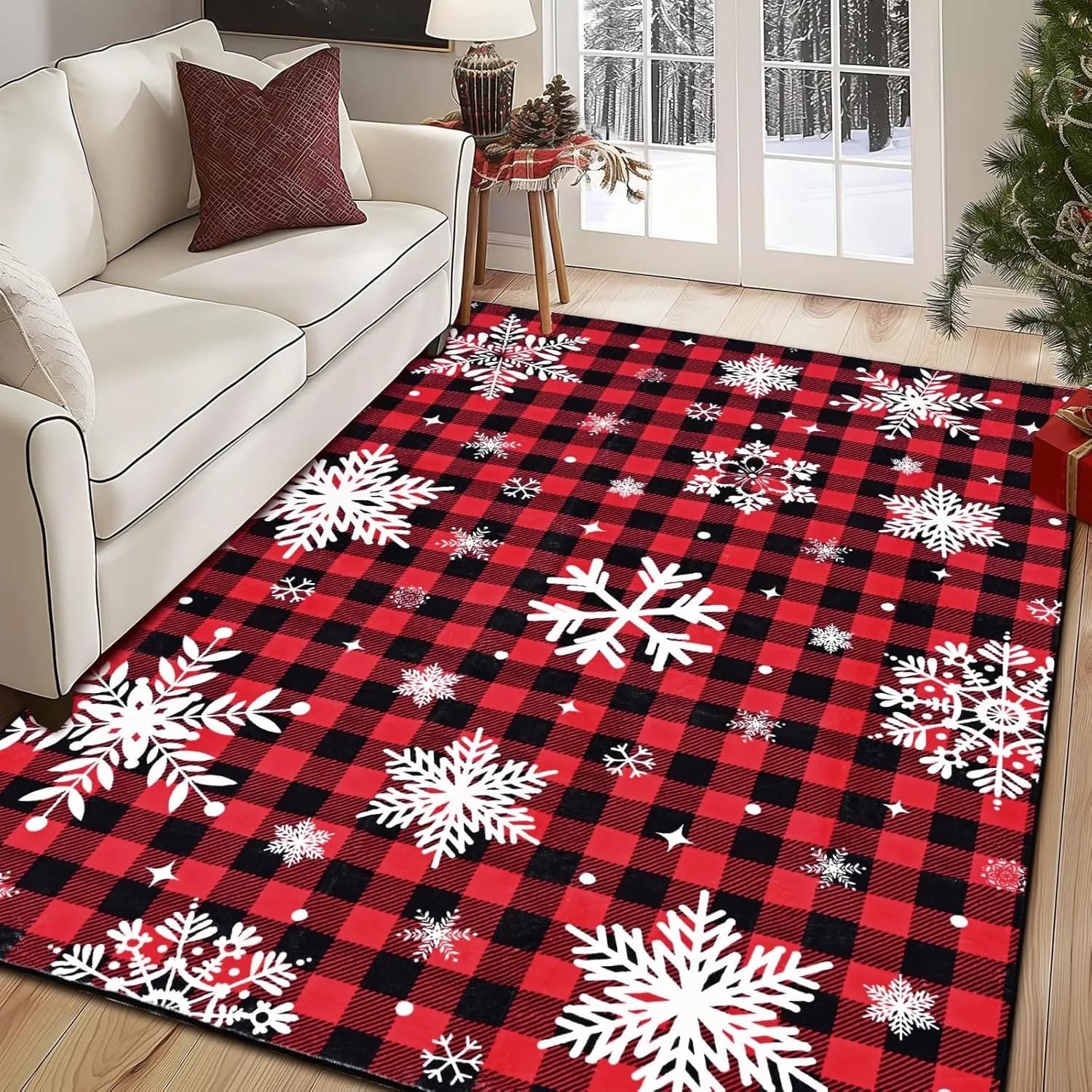 Santa Claus Chimney Gift Night Scene Area Rug Seasonal Printed Carpet for Dining Room Cozy Non Slip Floor Mat Style