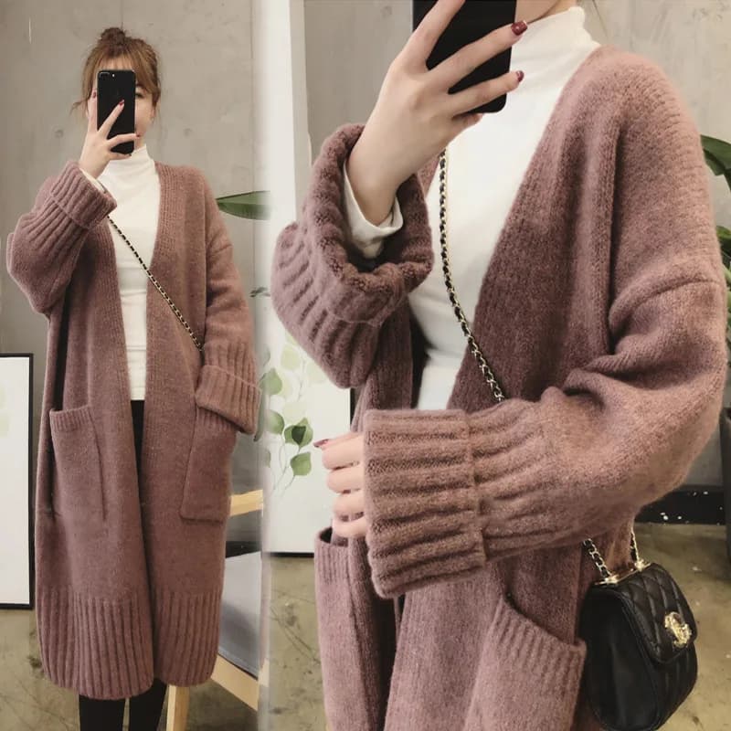 Cardigan lavorato a maglia da donna, stile casual alla moda, lunghezza media, per primavera, autunno e inverno