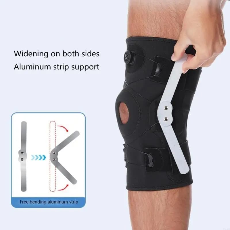 Ginocchiera regolabile Ginocchiera incernierata con stabilizzatori laterali Avvolgimento supporto rotula aperto per donne e