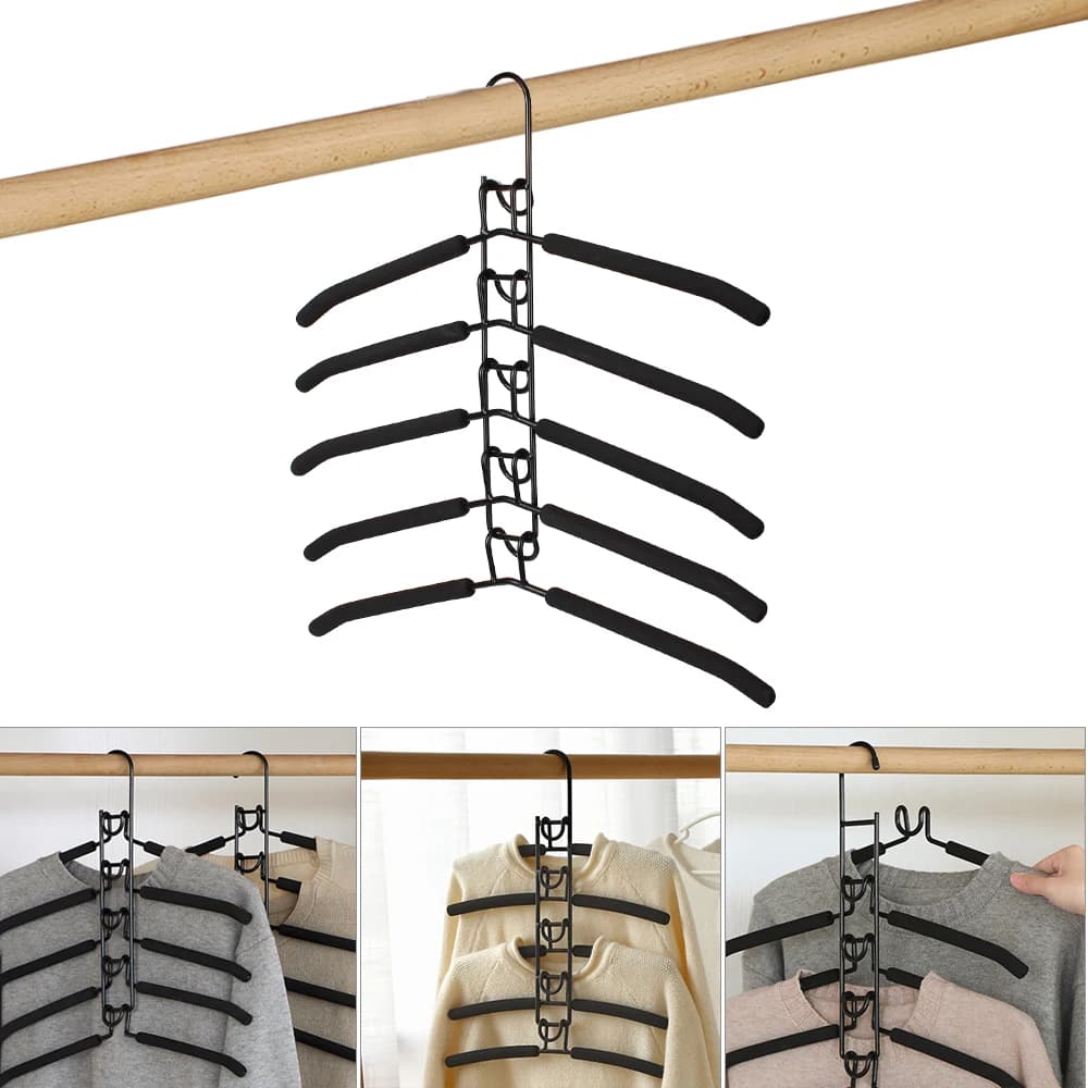 5 Layer Mounted Hanger Household One-Piece Clothes Hanger Detachable Storage Holder Indoor Space Saving Clothes Drying Rack