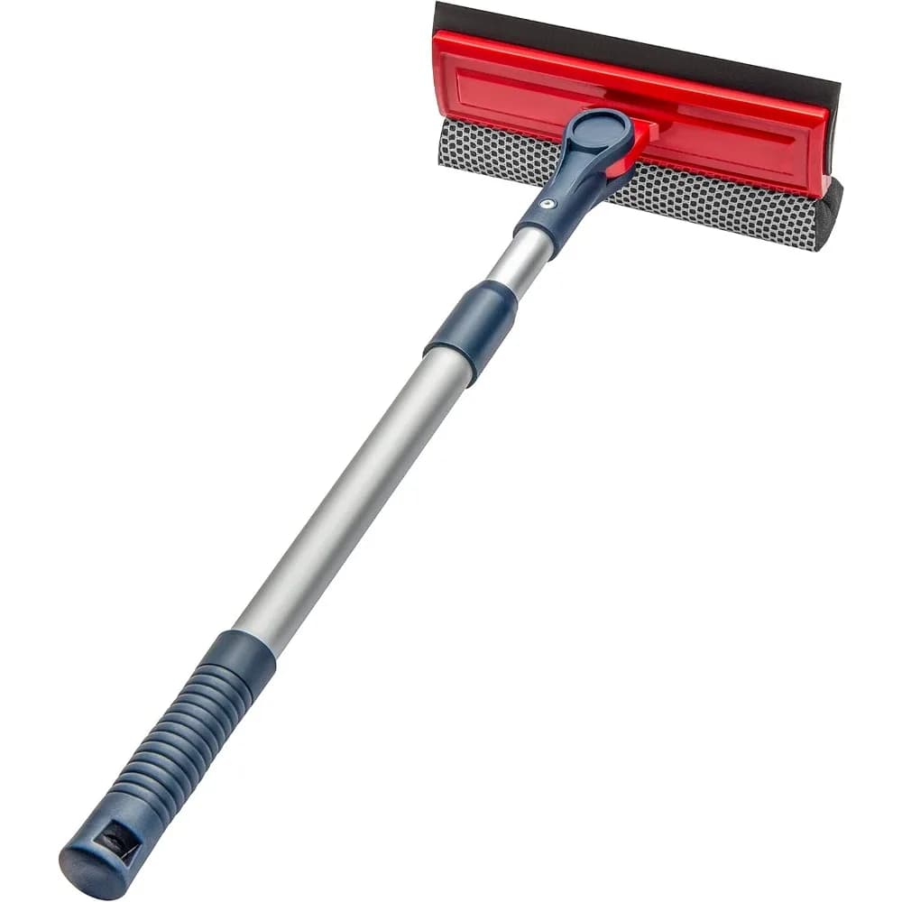 Tergivetro Professionale 2-in-1 con Asta Telescopica 20-30 Pollici, Angolo Regolabile, Spugna in Gomma Morbida per Vetri e Finestre