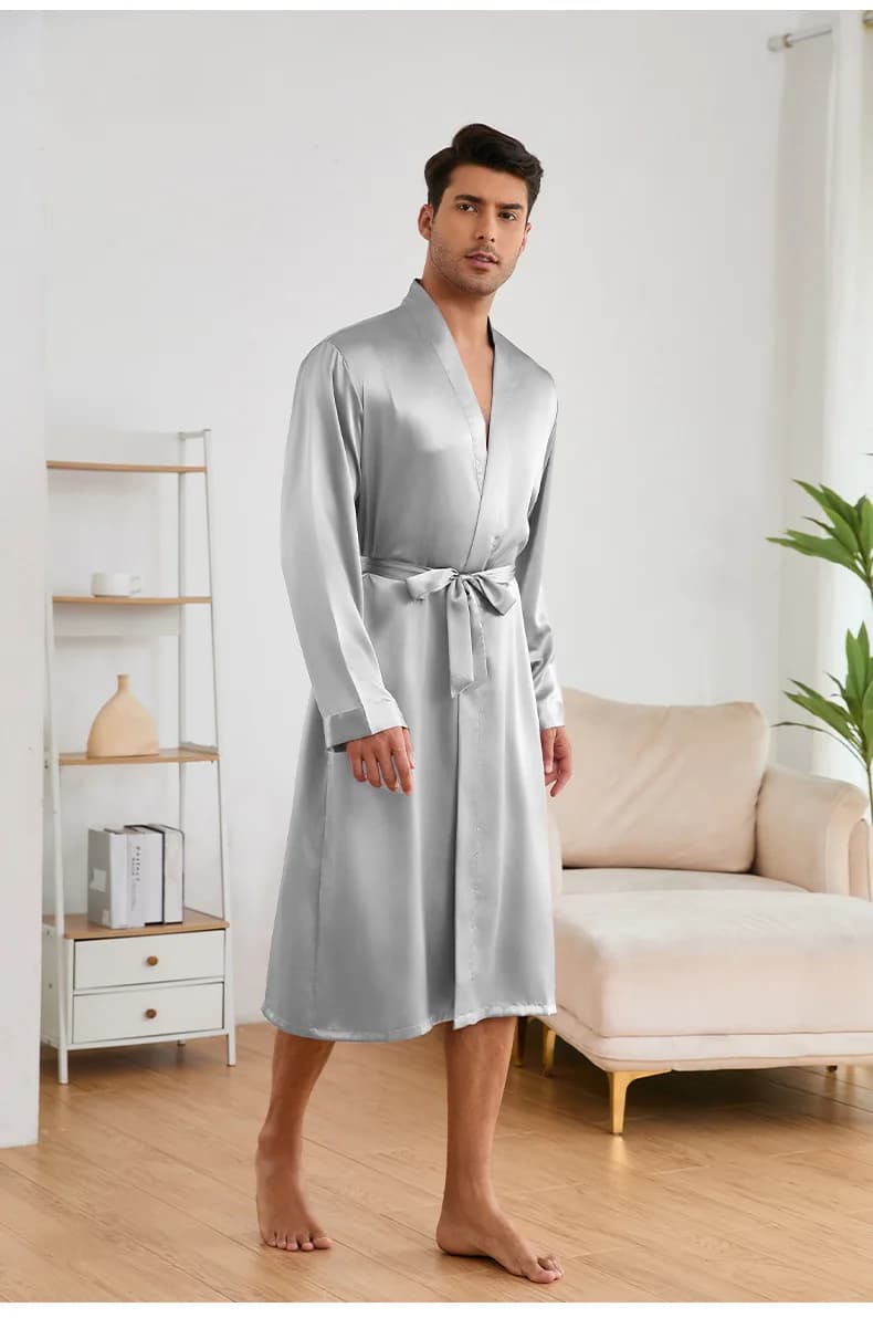 Men Solid Bathrobe Shorts 2Pcs Set, Thin Soft Loungewear Lightweight Sleepwear Casual Home Nightwear Daily Indoor Outfit