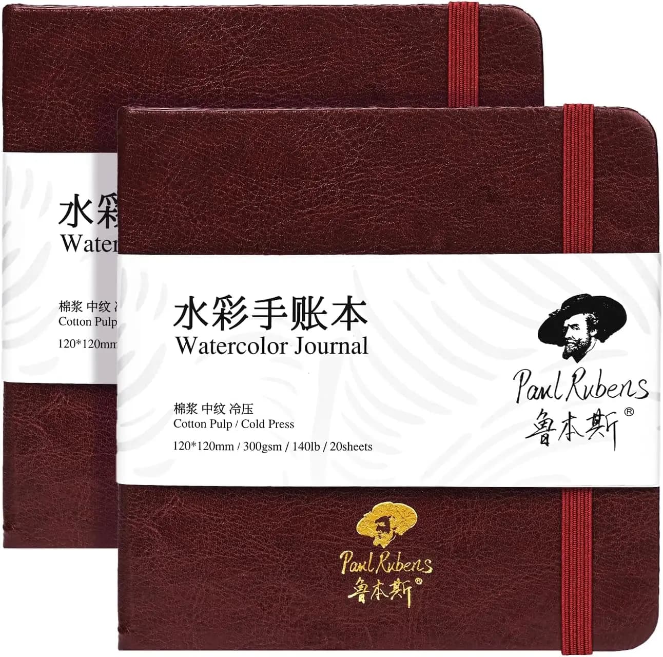 Paul Rubens Square Watercolor Journal,2 Pack 40 Sheets 100% Cotton Cold Press Watercolor Sketchbook for Watercolors, Gouache