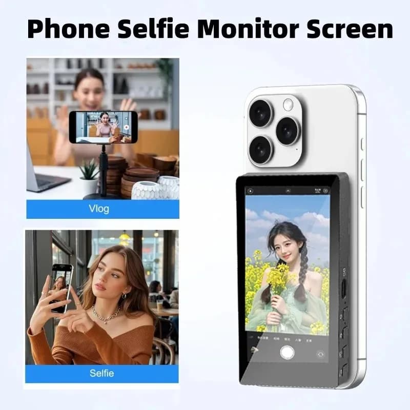 Schermo per fotocamera posteriore per monitor wireless Schermo magnetico per selfie per smartphone per registrazione video in streaming live Vlog Strumento per selfie esterno