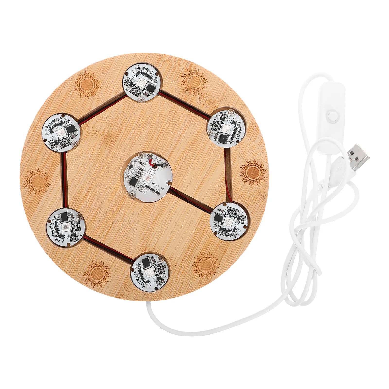 Base Luminosa per Sfera di Cristallo in Legno Massello, Alimentata USB, con 7 LED, Espositore Illuminato per Arte in Vetro, Decorazione Casa, Scrivania Ufficio