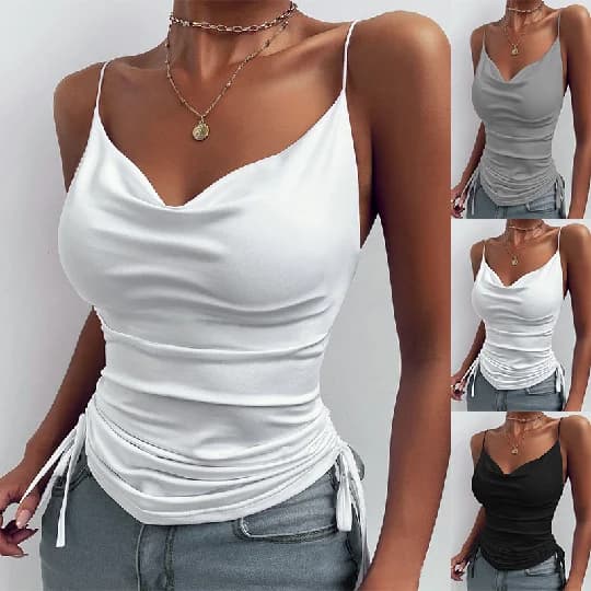 Sexy Deep V Neck Strapless Top Sleeveless Women's Tank Top Strap Design Short Style Street Fashion Pure Color Summer T-Shirt