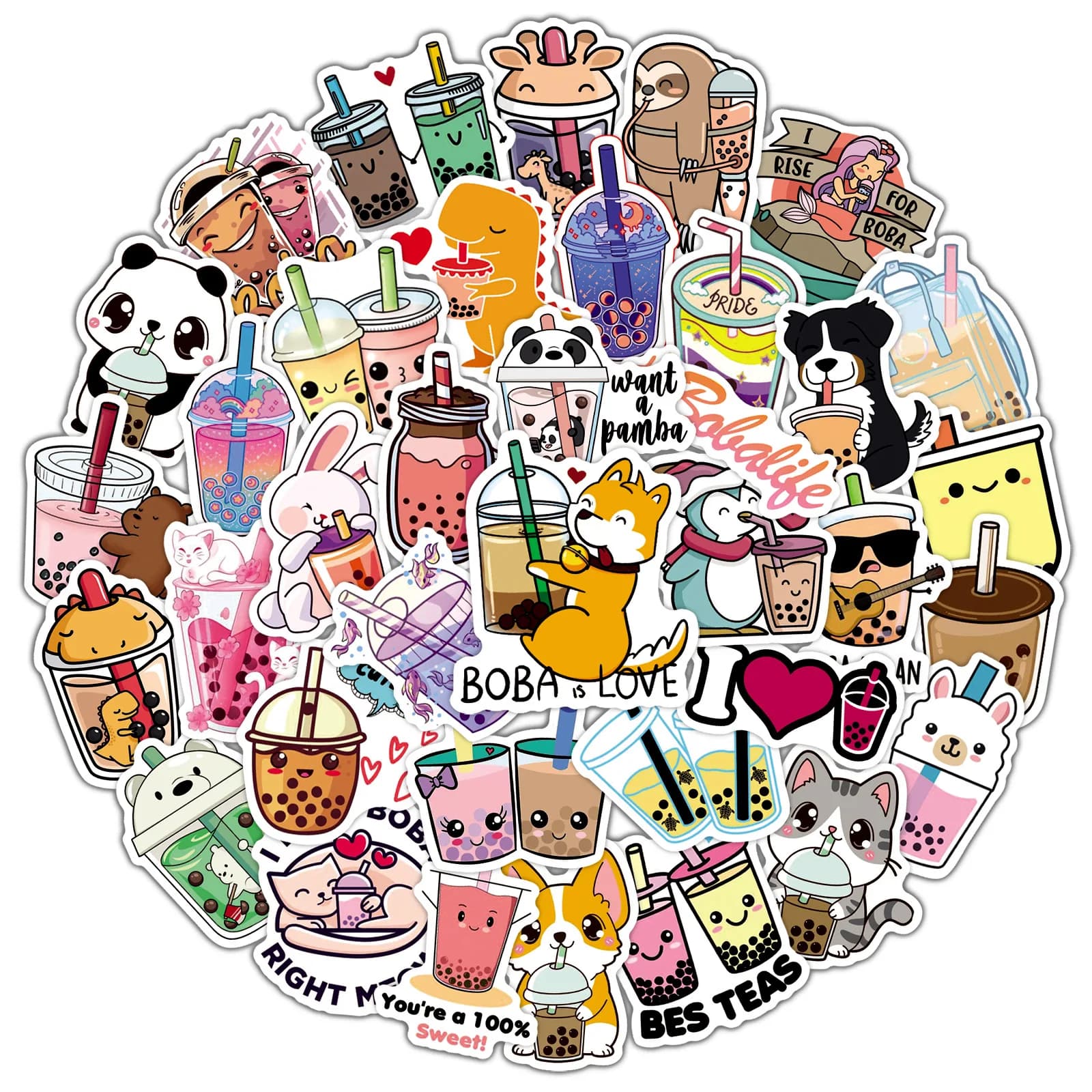 50 Pezzi Adesivi Carini a Tema Bubble Tea per Laptop, Custodie per Telefono, Borracce, Quaderni - Decalcomanie Cartoon per Bambini, Giocattoli e Regali