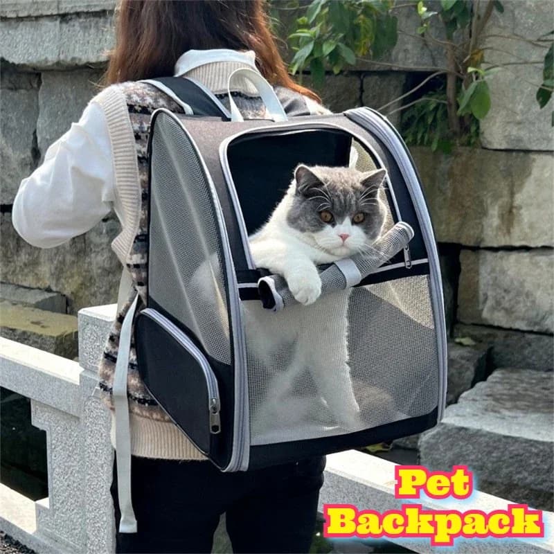 Foldable Breathable Large Capacity Dual Cat Backpack Outdoor Travel Portable Pet Carrier Shoulder Bag Ventilation Mesh Perfect
