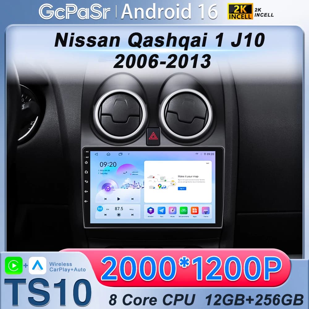 Auto Carplay Android 16 Per Nissan Qashqai 1 J10 2006 - 2013 Stereo Lettore Multimediale di Navigazione GPS DVD 5G CPU ad alte prestazioni