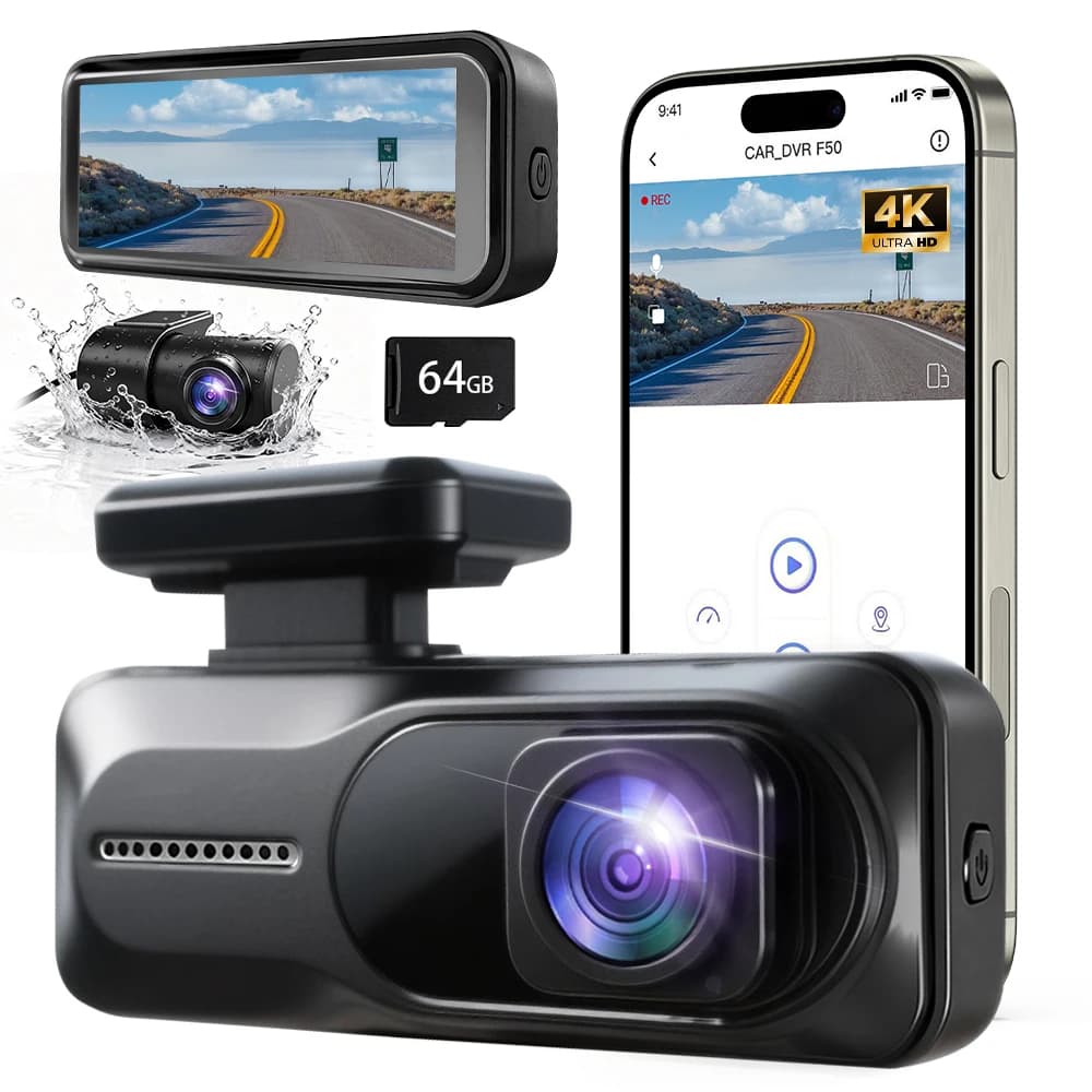 4K+2K dashboard camera for cars, night vision, G sensor, HDR, 24-hour parking mode, WiFi 5.8GHz, 170° Grandangle, Supports up to 512GB, APP control