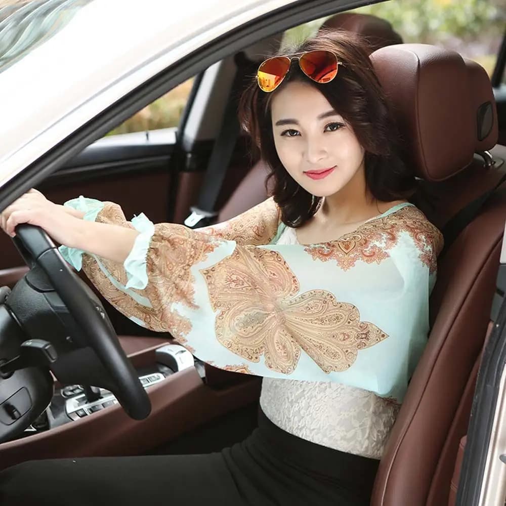 Beach Elegant Floral Outdoor Riding Women Girls Arm Sleeve Sun Sleeve Chiffon Shawl
