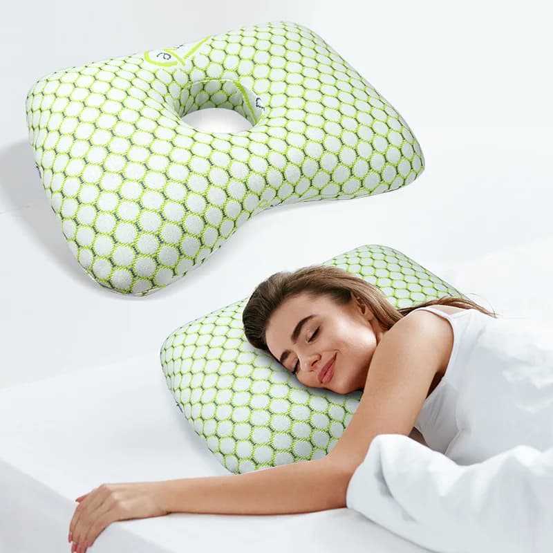 Cuscino Rinfrescante Estivo con Foro Singolo per Orecchini, Cuscino da Sonno a Doppio Strato Rimovibile, Cuscino Multifunzionale per Supporto Collo