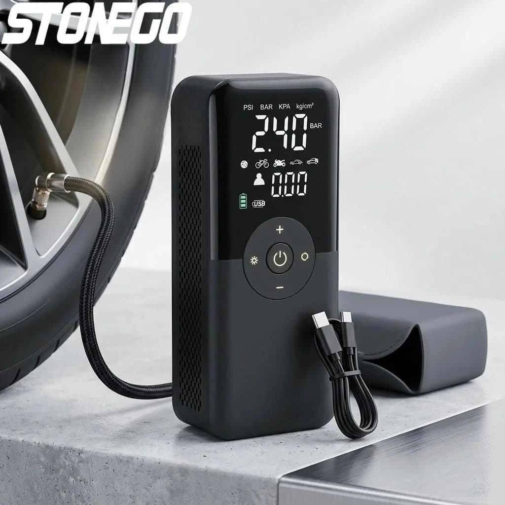 Pompa d'Aria Digitale Portatile Ricaricabile, Gonfiatore Pneumatici Senza Fili per Auto, Moto, Bicicletta, Compressore ad Alta Pressione
