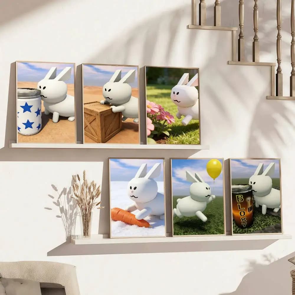 Poster con Coniglietto Cartoon con Boccale di Birra, Stampa su Tela Classica per Decorazione Casa e Soggiorno