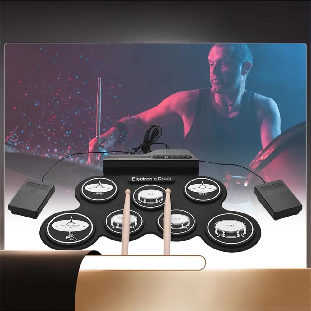 Set di batteria elettrica a 7 pad, kit di batteria per pratica di batteria arrotolabile portatile con pedali per batteria, regalo per bambini adulti-N35R