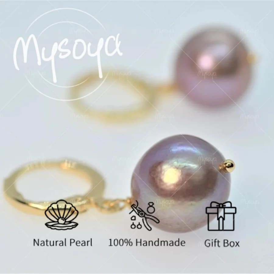 MYSOYA Grandi orecchini con perle Edison viola da 10-11 mm, con confezione regalo, per lui/lei, adatti per compleanno/San Valentino