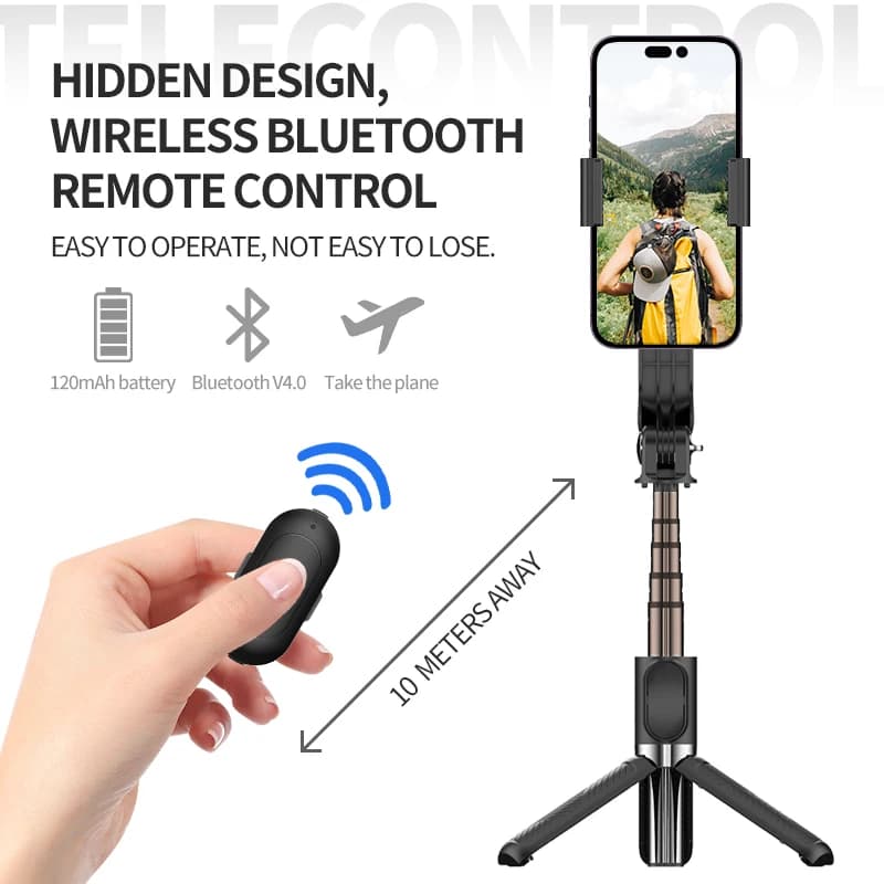 Stabilizzatore cardanico portatile per smartphone 1 asse con selfie stick treppiede telecomando Bluetooth wireless per iPhone Android