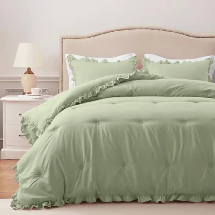 Set Copripiumino - Set Copripiumino Soffice con Volant per Tutte le Stagioni, 3 Pezzi, Biancheria da Letto Shabby Chic con Copripiumino e 2 Federe