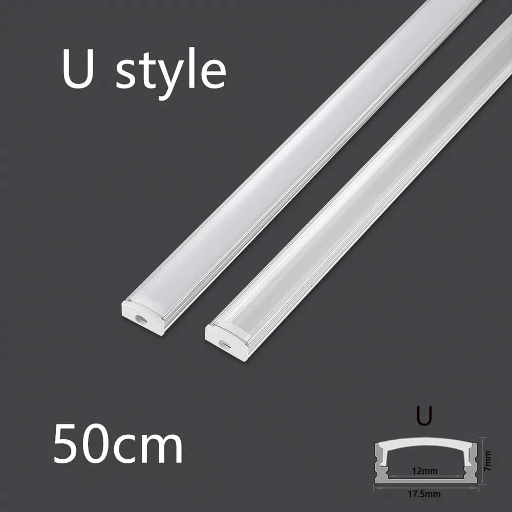 50cm Aluminum Channel LED Strip Led Aluminum Profile V/U Shaped With PC Cover Lateginous Diffuser, LED Bar Light Strip Support