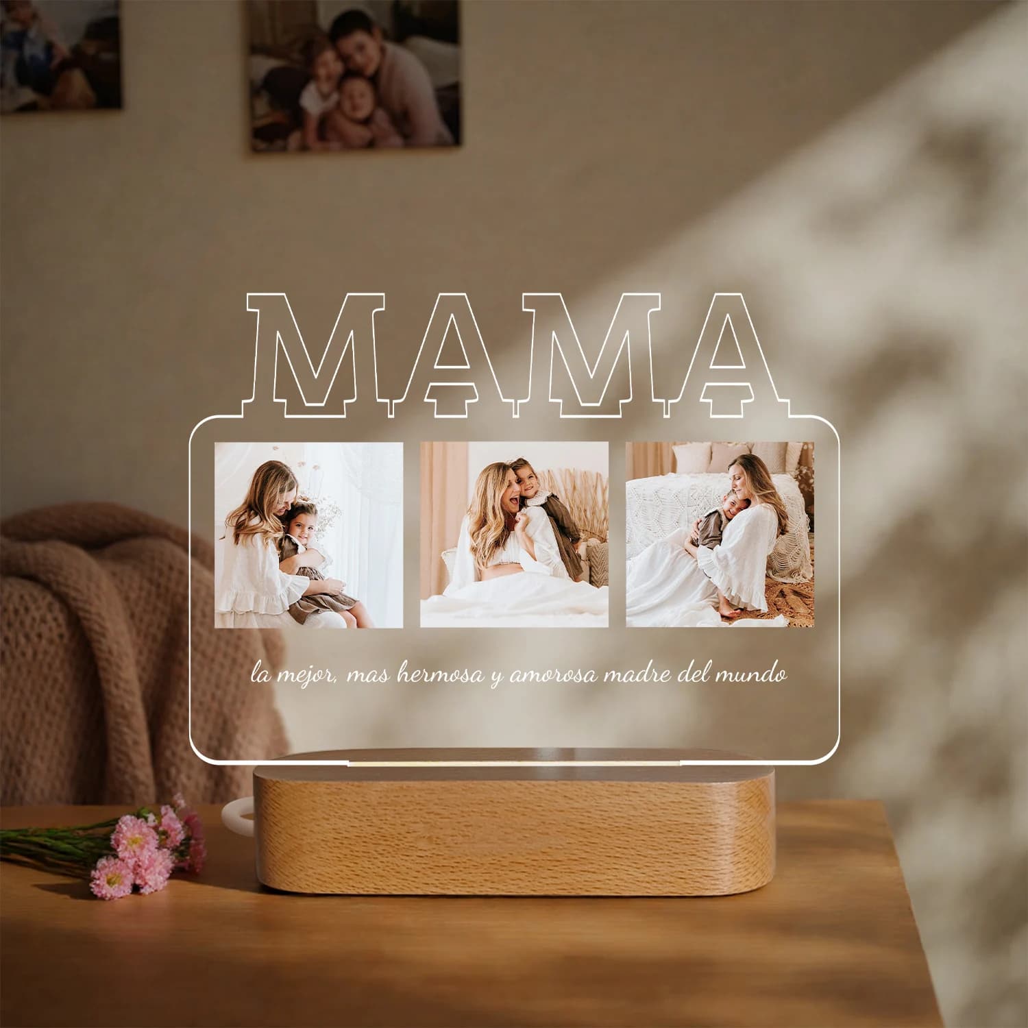 Testo fotografico personalizzato Luce notturna in acrilico Lampada da comodino personalizzata con messaggio Regalo unico di compleanno per la festa della mamma per la mamma