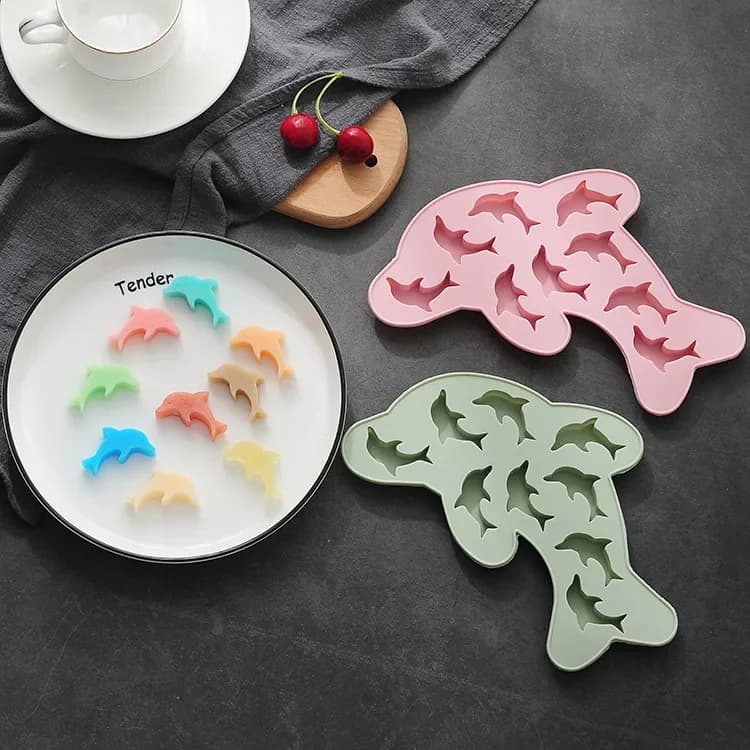 Stampi in silicone Stampo per torta in silicone creativo Vassoio per ghiaccio Stampo per cioccolato con delfino carino Stampo per cubetti di ghiaccio Stampo per caramelle rosse