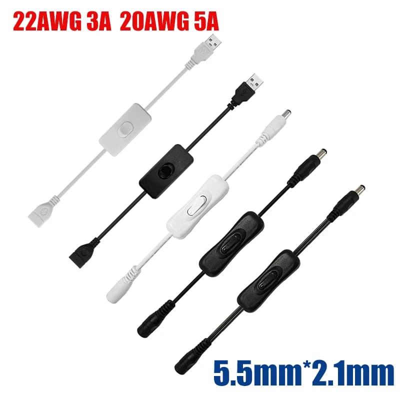 1/50 pz. Cavo di alimentazione DC 12V con interruttore ON/OFF, connettore jack femmina/maschio 24V 5.5mm 2.1mm per strisce LED, lampadine, telecamere CCTV