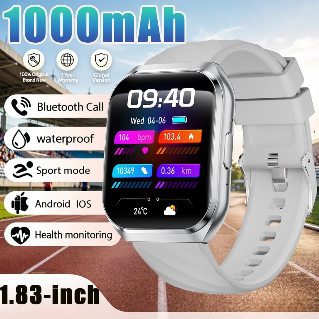 Nuovo Smartwatch 2026 con Batteria Grande da 1000mAh, Modalità Sportive, Monitoraggio Salute, Chiamate Bluetooth, Schermo HD da 1.83'', Impermeabile, GPS, per Uomo e Donna