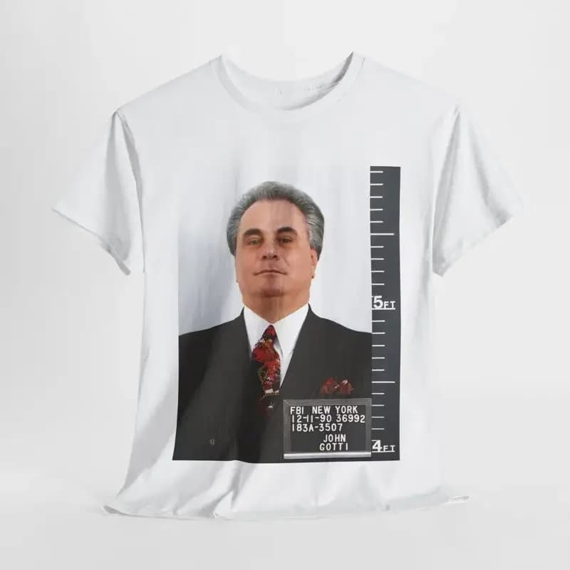 John Gotti Mugshot Tee Graphic Mafia Gangster T Shirt Streetwear For Him Uni